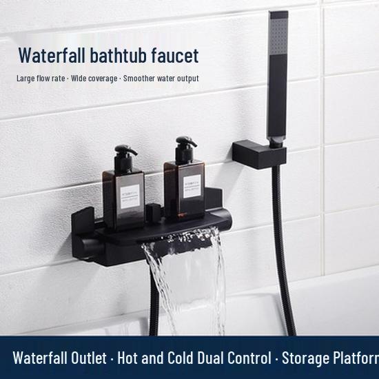 Waterfall Wall-Mounted Bathtub Faucet with Concealed Hot/Cold Shower Head Set