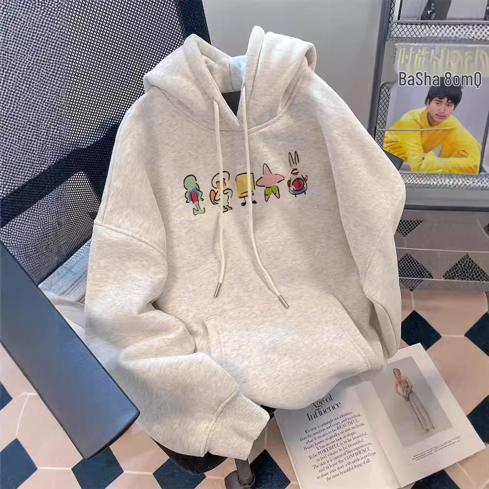 Milk Silk Hooded Sweatshirt, Round Neck, Silver Fox Fleece, 320g