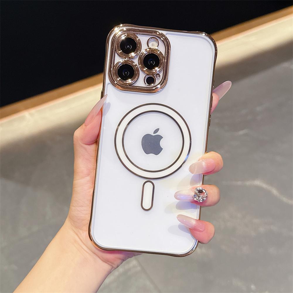 Luxury Transparent Electroplating Cases For iPhone 17 Air 16 16E 15 Plue 14 13 Pro Max Magsafe Wireless Charge Camera Lens Cover