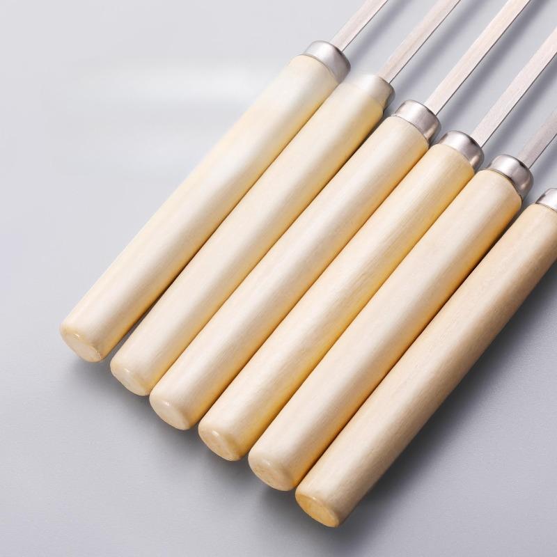 10 hitzebeständige Grillspieße mit Holzgriff, wiederverwendbare Metall-Grillspieße aus 304 Edelstahl, breite Spieße