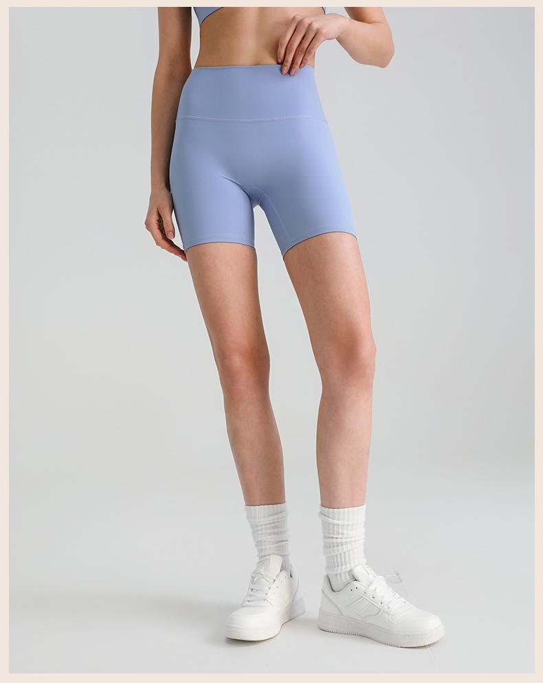 Pregnancy-Friendly High-Waist Seamless Yoga Shorts - Summer Nude Feel, Three-Quarter Length, High Elasticity Fitness Base Layer.