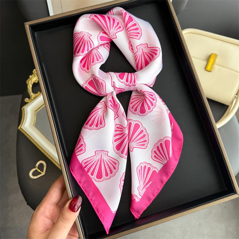 

New Women s Vintage Versatile Thin Satin Scarf Floral Print Hairband Spring Autumn Small Square Scarf for Tying Hair And Bags 70X70CM