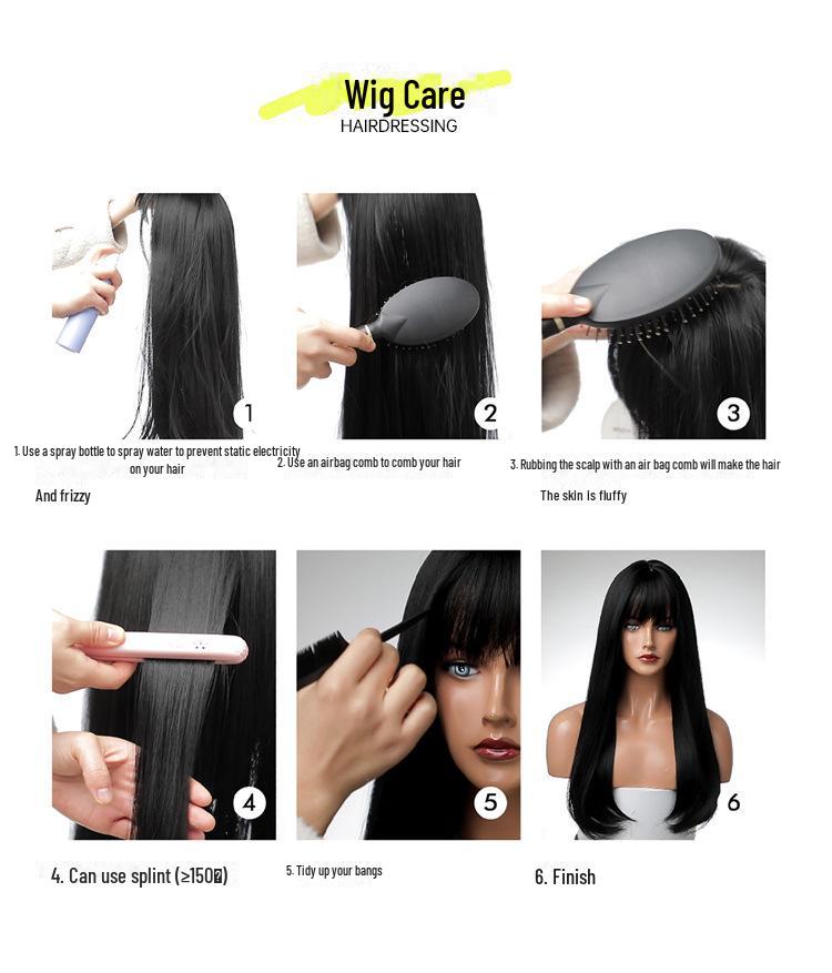 Perruque brune longue et lisse avec frange: Ensemble de tête complète de style européen et américain, à la mode et naturel