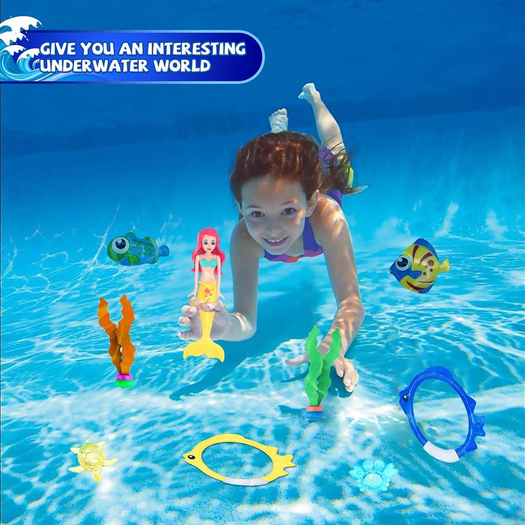 18 Pcs Diving Pool Toys for Kids Ages 3-12 Set with Storage Bag,Pool Games Summer Swim Water Sinking Mermaid Toys