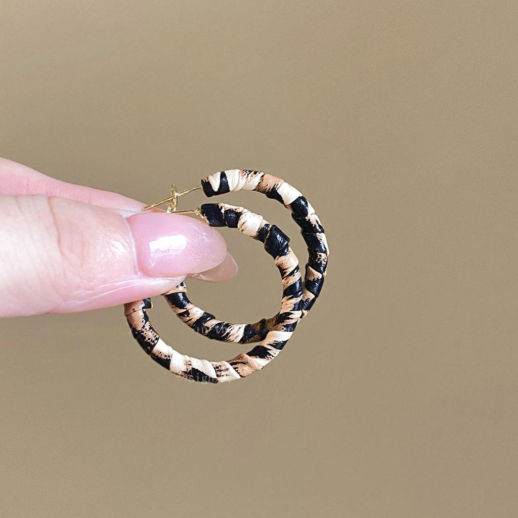 Silbernadel Leopard Harz Geo Runde Ohrringe, Retro Myer Stil, Nischen Design für Frauen