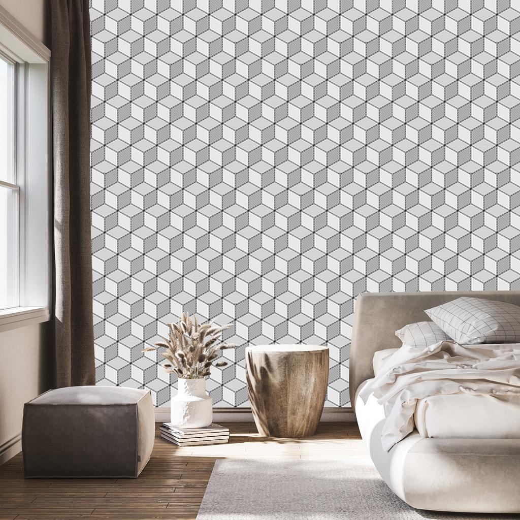 Geometric Black and White Cubes Wallpaper for Living Room and Bedroom 50x1000