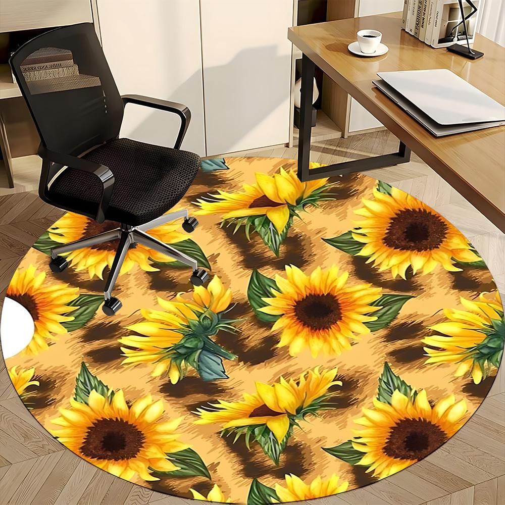 1pc Sunflower Pattern Chair Carpet for Office, Non slip, Soft and Durable Office Rug