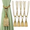 2Pcs Tassels Curtain Tieback Gold Hanging Ball Braid Rope Holdback Window Drape Room Accessories Curtains Holder Buckle Strap
