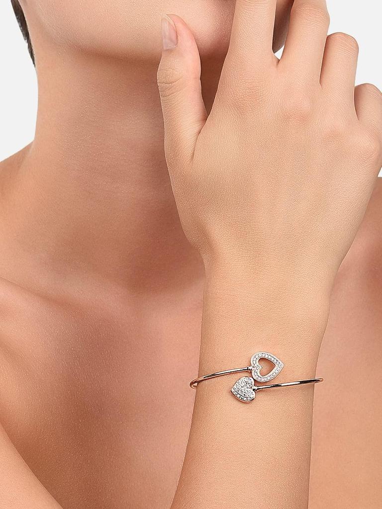 Conjunto de 2 Braceletes Kada Estilo Bracelete de Latão com Zircônia Cúbica Ouro Rosa para Mulheres