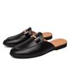 Fashion British Style Men Casual Leather Half Drag Shoes Fashion Flat Designer Outdoor Loafers Slip On Walking Round Toe Shoes Slippers