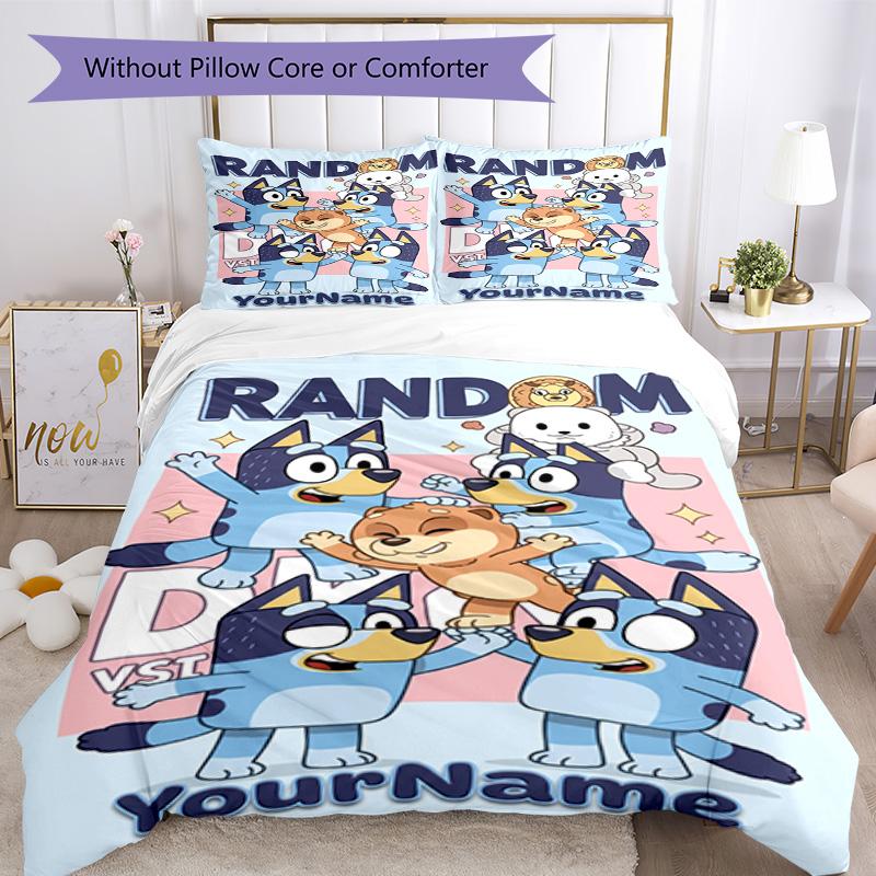 Bluey 18 Customize Your Name Bedding Set Breathable Duvet Cover with Pillowcases Home Decoration Birthday Gift