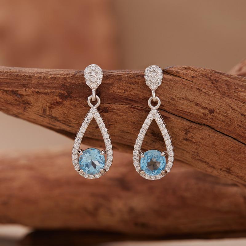 Natural Garnet Topaz Amethyst Colored Treasure Stud Earrings Women'S S925 Sterling Silver Water Drop Pendant Earrings