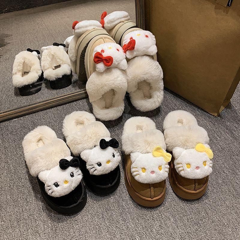 Cute cartoon comfortable warm bag head slippers wearing kitten fluffy slippers female