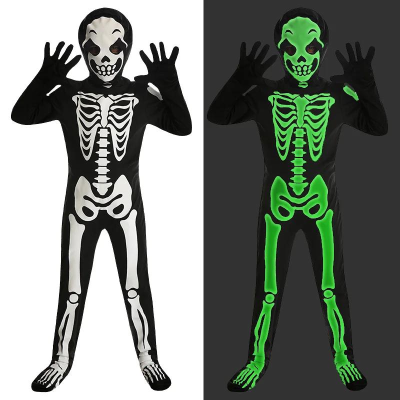 Funny Glow In The Dark Costume Skeleton Zombie Cosplay Jumpsuit for unisex Scary Halloween Carnival Party Bodysuit Cos