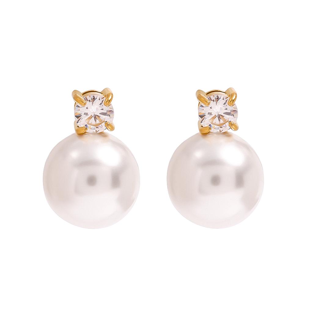 Yori Delicate AAA Shiny Cubic Zirconia Pearls Stud Earrings PVD Plated Water Proof Fashion Earrings for Women Bijoux