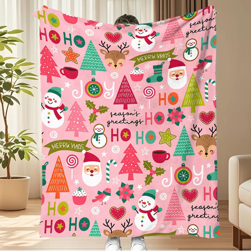 Merry Christmas Blanket Christmas Tree Gingerbread Man Red Flannel Blanket for New Year Christmas Gift for Family Nana Mon Dad