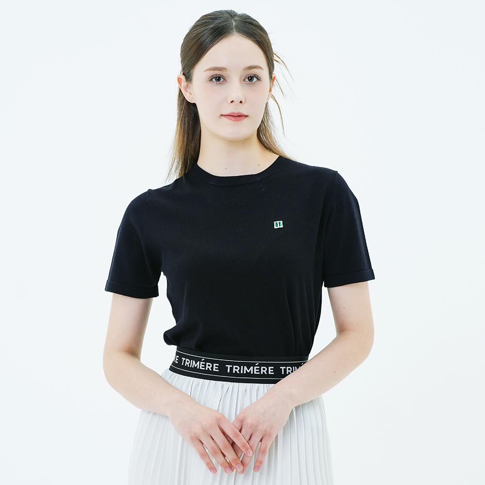 Trimer Logo Wappen Short Sleeve Round Knit Woman Black L(100)