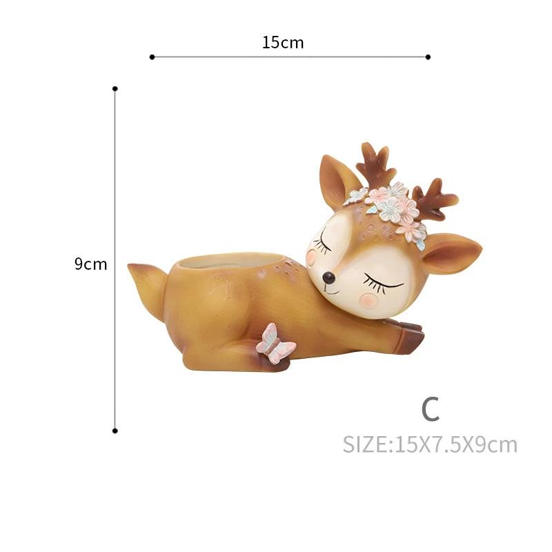 

Cute Deer Small Plant Pot Resin Succulent Planter for Home Office Desk Mini Ornament Fairy Garden Flowerpot Decoration