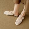 Krazing Pot Microfiber Mules Weaving Summer Size 41 Low Heels Pearl-studded Party Shoes Women Square Toe Gladiator Hollow Out Pumps