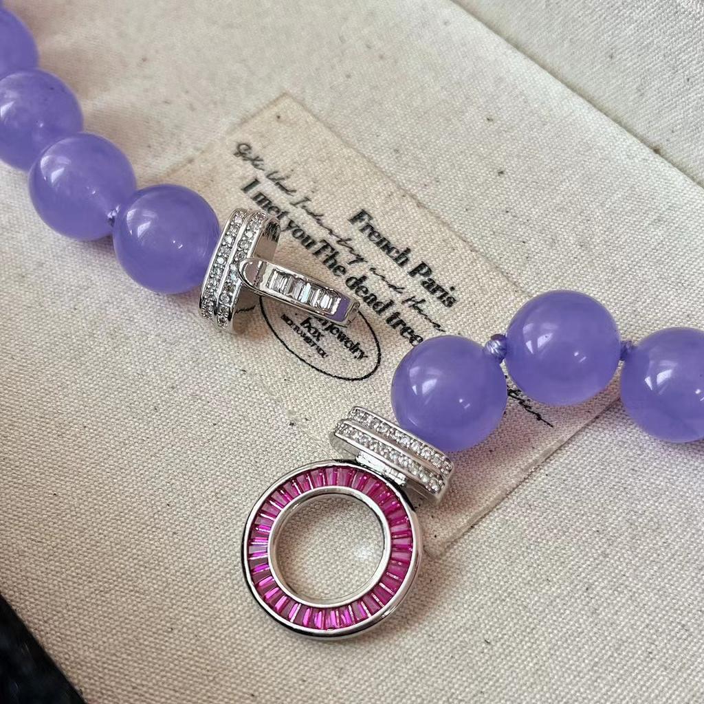Vintage Violett Jadeit Lila Quarzit Jade Knoten Halskette Damen Perlen Schlüsselbeinkette Hoch
