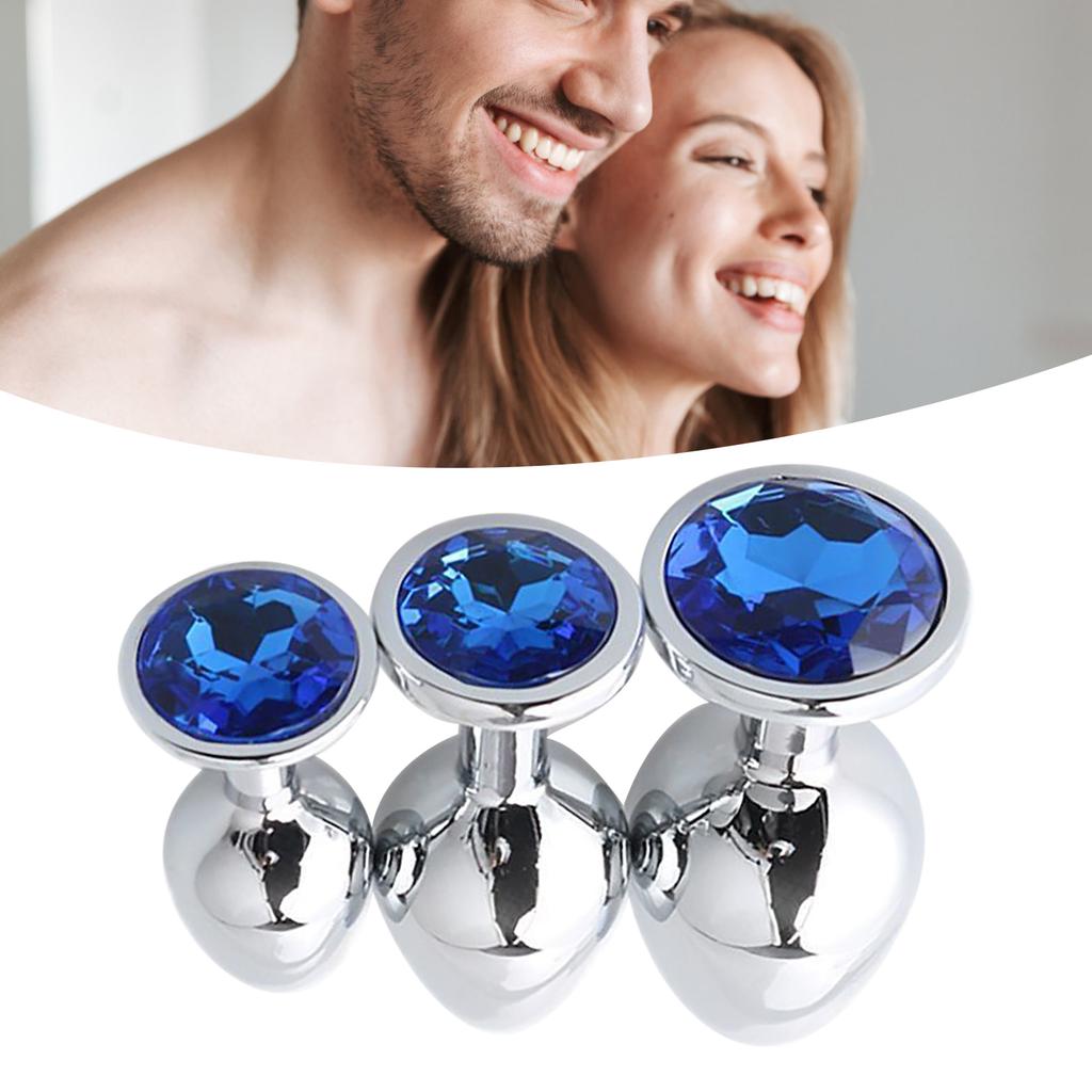 Anal Plug Aluminum Alloy Jewel Decoration 3 Size Glossy Surface Safe Butt Anal Plug Toy for Couples Silver