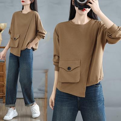 Γυναικείο T-shirt Plus Size από Βαμβάκι με Νέο Βασικό Πουλόβερ και Μακρυμάνικο, Χαλαρό, Μοντέρνο, Oversize Tops