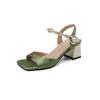 New National Style Size Sandals Women's Summer Mid-heel Square Head National Comfortable Soft Sole Buckle Women's Wide Strip Sandals