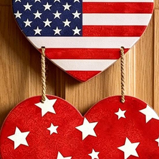 250th Anniversary Independence Day Door Sign 4th of July Wooden Hanging Heart Sign Patriotic Rustic American Plaque for Memorial
