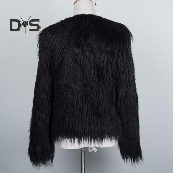 Women's Faux Fur Jacket Warm Plush Round Neck Coat Autumn Winter Long Sleeve Solid Color Furry Coat for Casual Street Wear Shopping