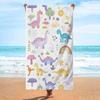 Large Cute Cartoon Dinosaur Print Beach Towel Smiling Cloud Rainbow Design Quick Dry Absorbent Bath Towel for Beach Daily Use