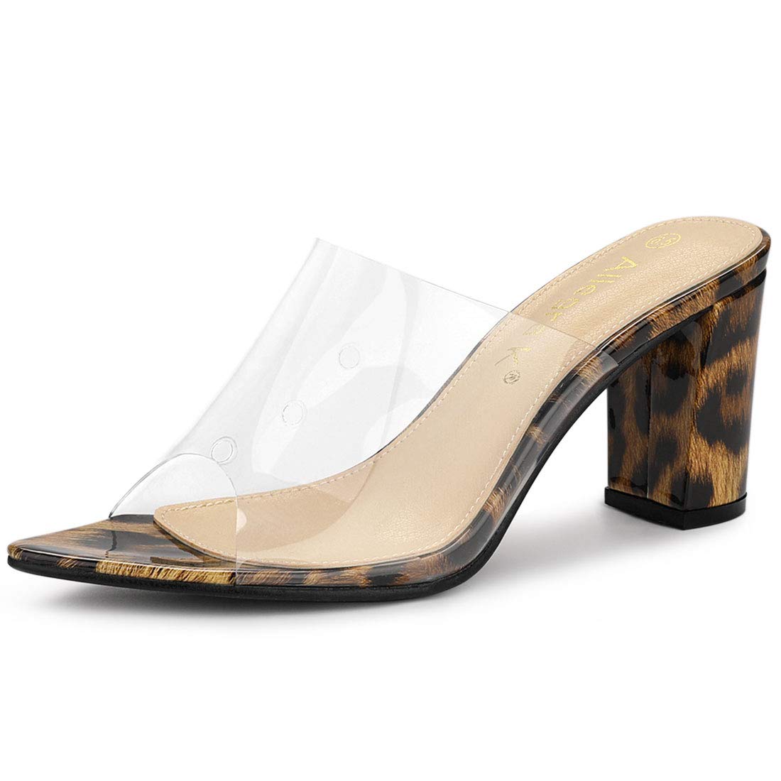 

Allegra K Women s Leopard Print Clog Sandals, Clear, Transparent, Chunky Heel, Pointed Toe, Size 23.5cm