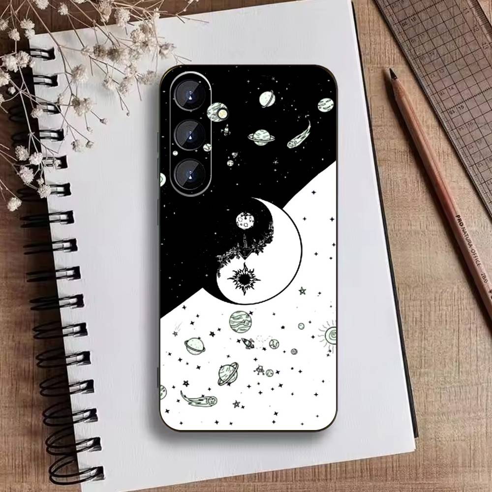 Starry Night Whimsical Landscape Phone Case For Samsung Galaxy A73,21,22,32,71,53,52,51,80,5G Soft Black Cover