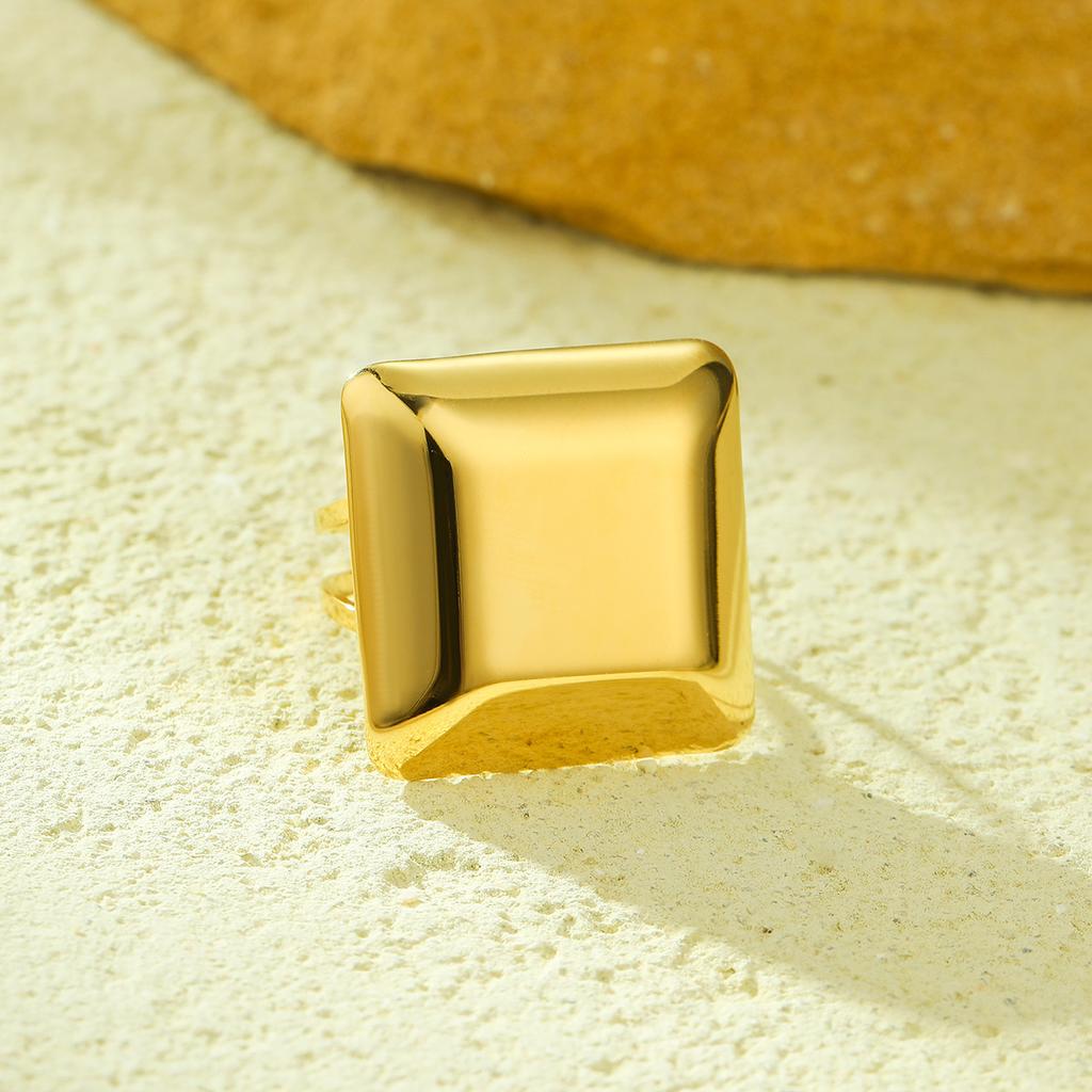GEMCHIC Women's Square Geometric Open Adjustable Gold Plated Stainless Steel Ring