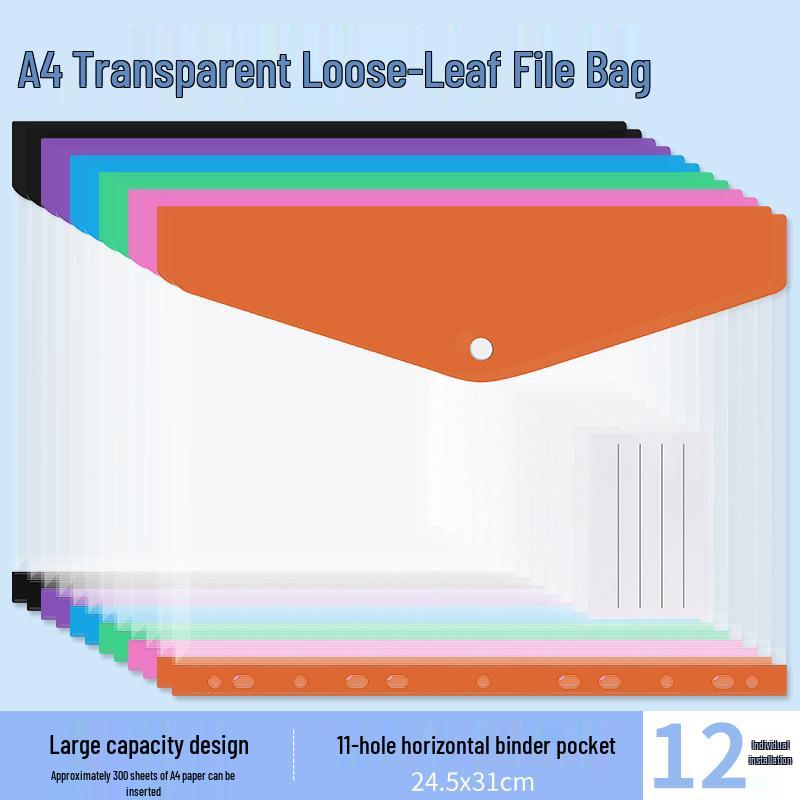 A4 Waterproof Thickened Transparent File Folder with Snap Fastener