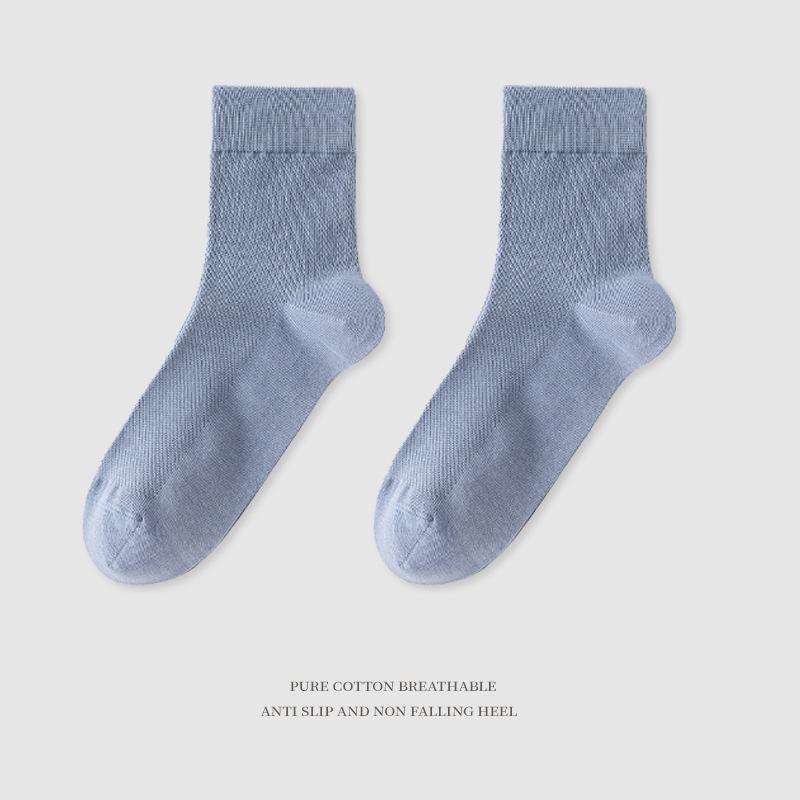 Men's Summer Thin Pure Cotton Mid-calf Socks, Mesh Breathable, Antibacterial and Deodorizing Spring and Autumn Casual Business Socks