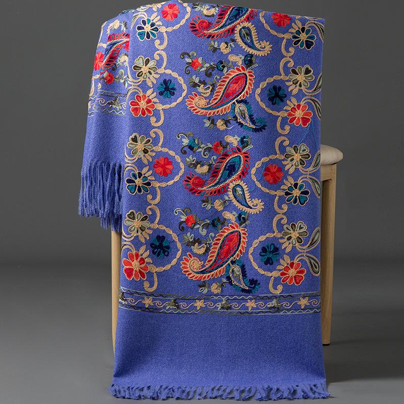 Luxury Women Embroidery Cashmere Scarf Winter Women's Warm Pashmina Shawl Paisley Embroidered Thicken Blanket Scarves Wraps