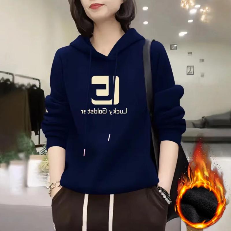 

Плюс бархатный свитер женский осенне-зимняя мода плюс размер с капюшоном и принтом с длинными рукавами утолщенная женская блузка XXXXXL темно-синий