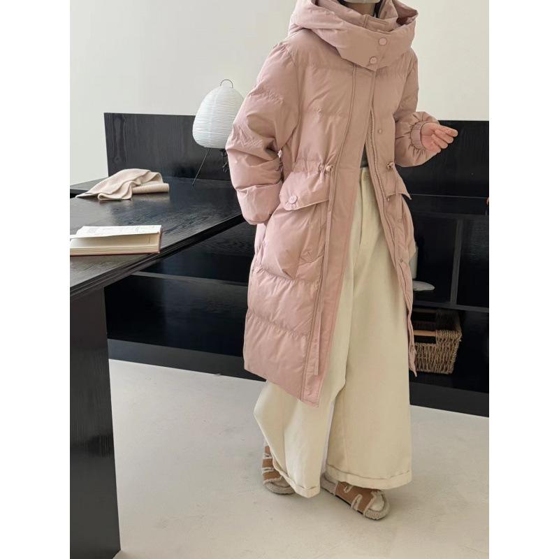 Gloves White Duck Down Jacket Women's 2024 Winter Over Knee Long Hooded Thickened White Duck Down Jacket Women's