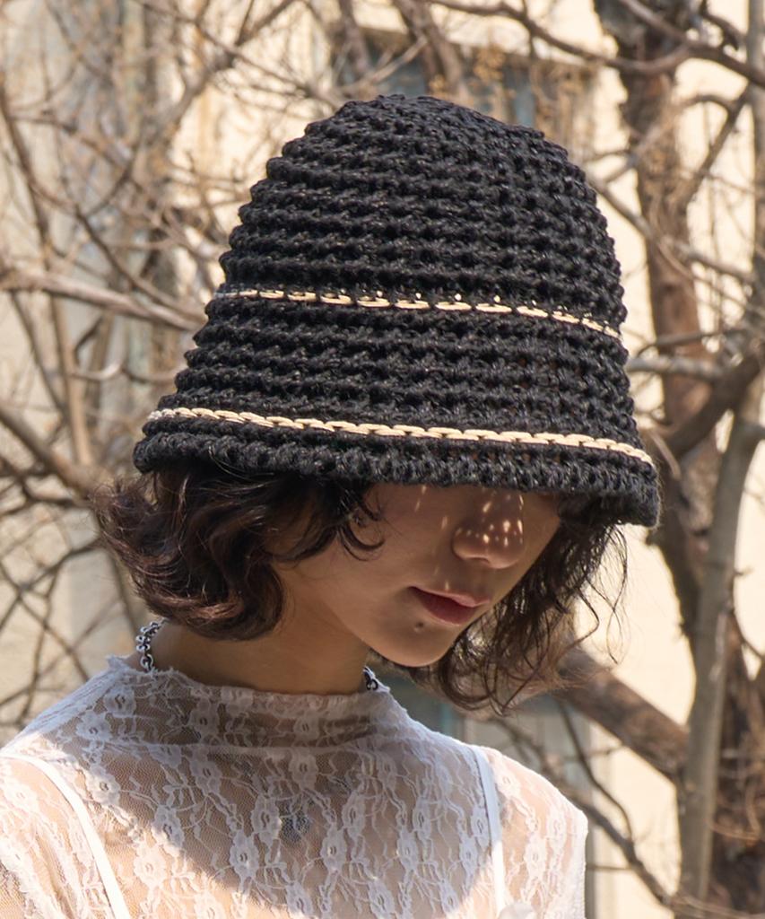 THE GREEN LAB Summer Crochet Knit Bucket Hat [Black]