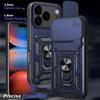 Coque pour iPhone 18 Pro Max, Rigide avec Anneau et Protection Objectif Coulissante - Bleu Marine
