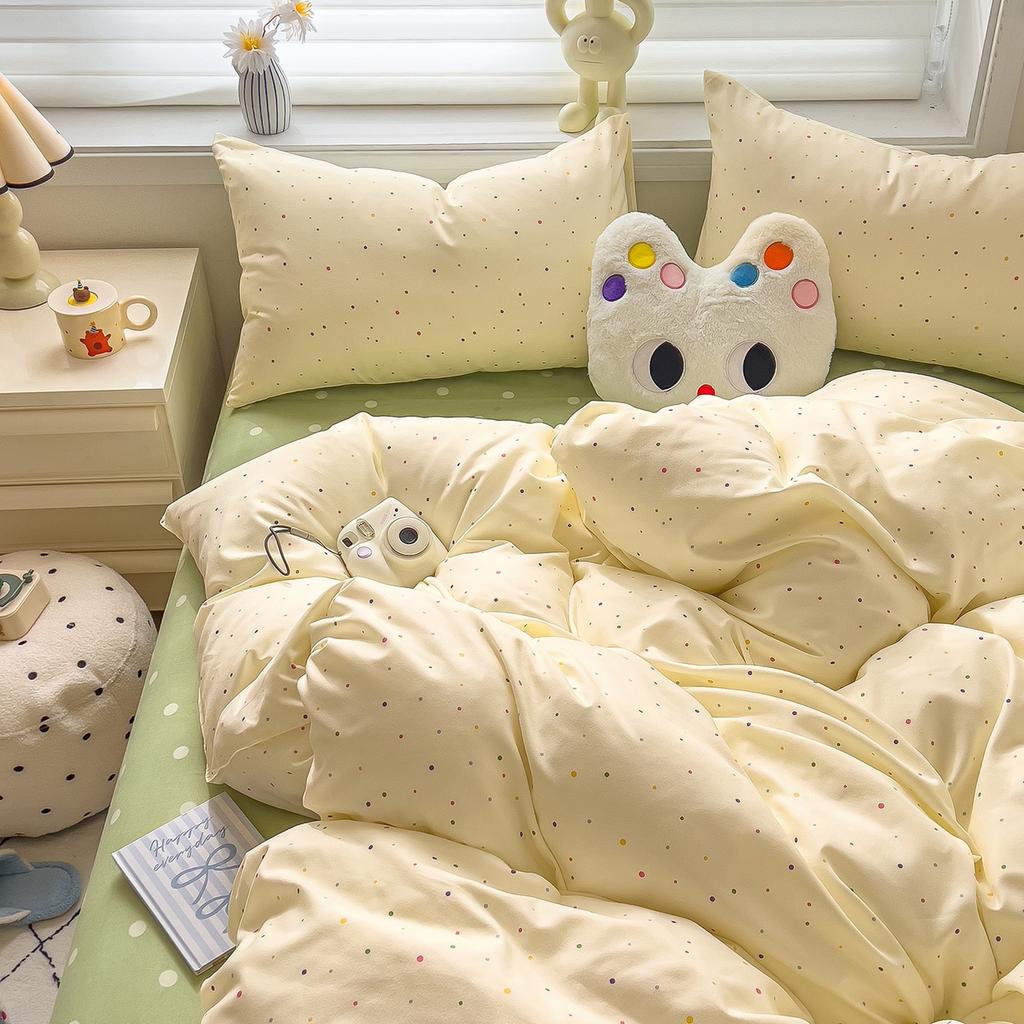 Thickened twill abraded four-piece set cartoon cute printed student dormitory bed sheet quilt set three-piece set