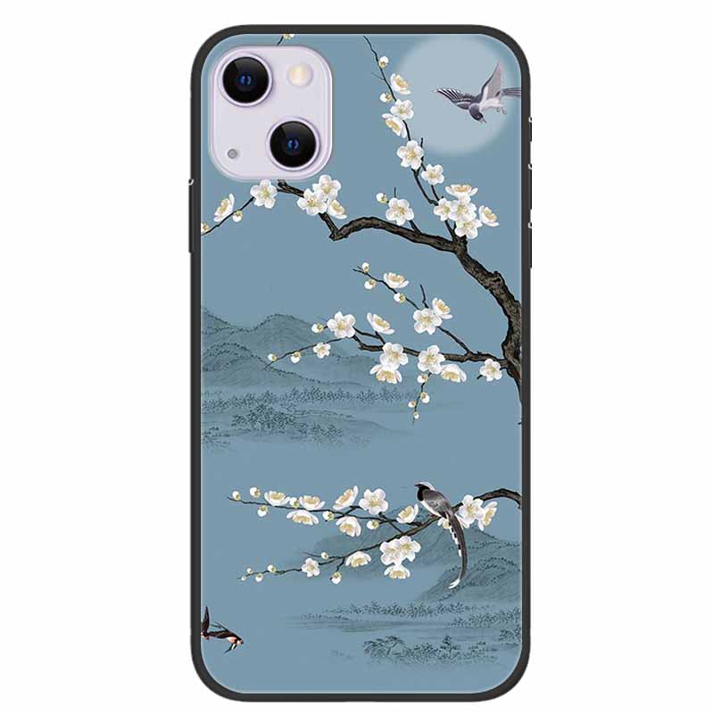 For iPhone 14/14 Plus Case Black Silicone Soft TPU Luxury Flower Animal Back Cover For iPhone 14/14 Plus New Shells for iPhone14