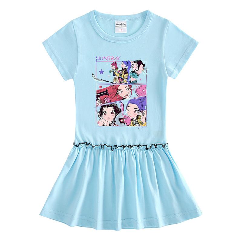 Girls Kpop Rumi Mira Zoey Hunters Print Raglan Sleeves Dress