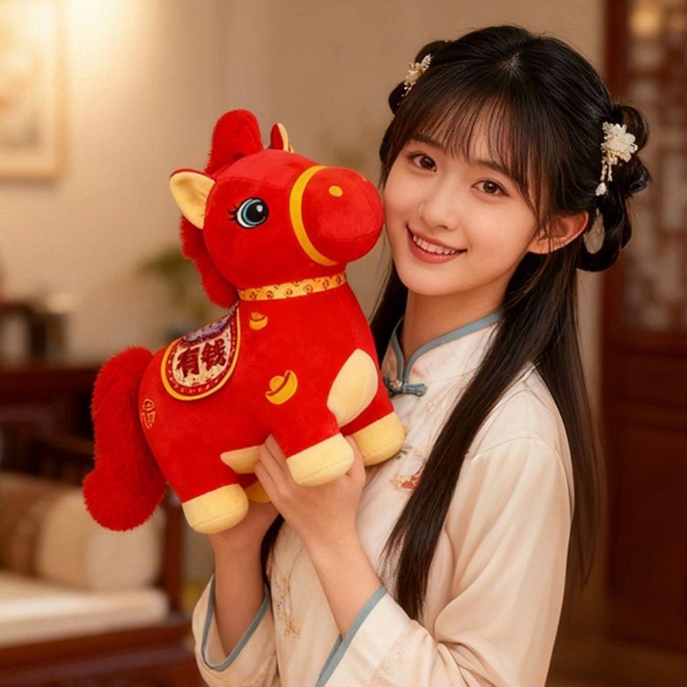 Soft Horse Stuffed Toys Red Pony Plush Doll Funny Chinese Zodiac Horse  Home Decor