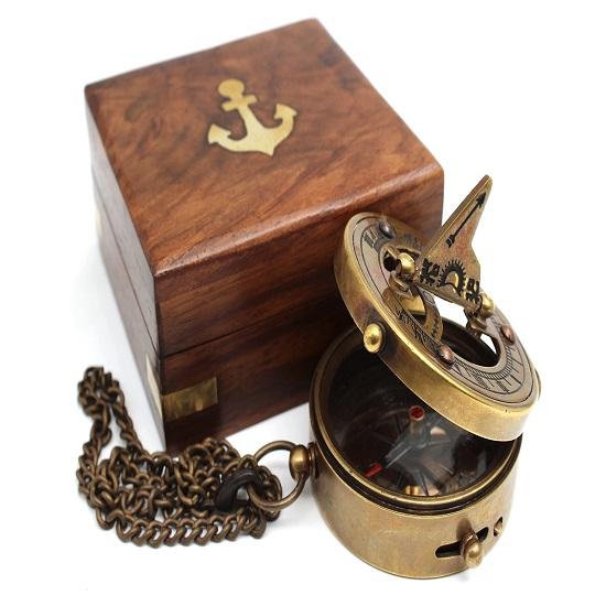 Brass Sundial Compass  Portable, Durable Ideal for Camping, Hiking, Boating Unique Home Decor Jeweled Compass Needle