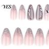 DIY Manicure Supplies 24Pcs Water Ripple Press on Nails for Women, Faux Pearl Almond Glossy Finish Stick-on Fake Nails, Removable Full Cover