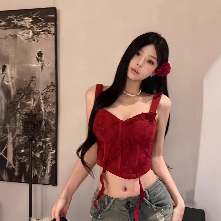 

Women s Spicy Red Backless Bandeau Tank Top - Sexy Summer Style One Size [Premium Version/With Chest Pad] червоний