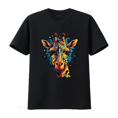 Cartoon Giraffe Cool Women S T Shirt for Party or Birthday Black Vintage Washed Comfortable Stylish Fashion Casual Stretched