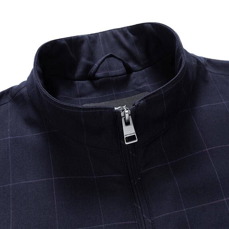 Septwolves Men's Classic Plaid Stand Collar Windproof Casual Jacket
