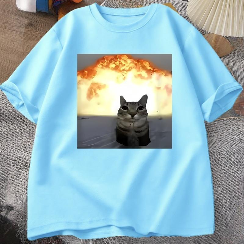 Whimsical Cat Explosion Print TShirt Unisex Women Loose Cotton Funny Short Sleeve T Shirt Cat Lover Tees Unisex Tops Y2k Clothes